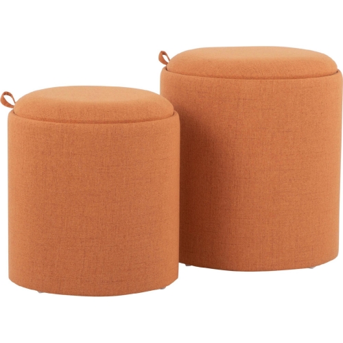 Tray Nesting Ottoman Set in Orange Fabric & Natural Wood